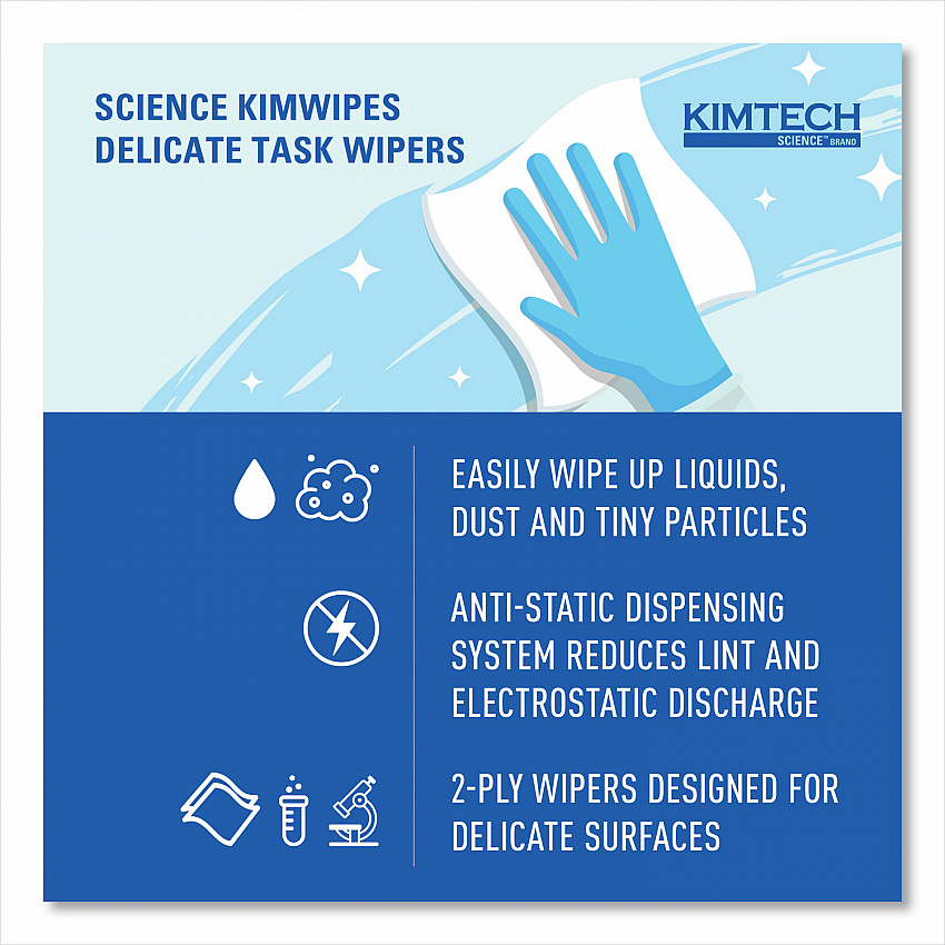 Kimwipes Delicate Task Wipers, 2-Ply, 14.7 x 16.6, Unscented, White, 92/Box, 15 Boxes/Carton (34721)