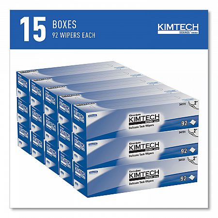 Kimwipes Delicate Task Wipers, 2-Ply, 14.7 x 16.6, Unscented, White, 92/Box, 15 Boxes/Carton (34721)