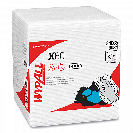 General Clean X60 Cloths, 1/4 Fold, 12.5 x 13, White, 76/Box, 12 Boxes/Carton (34865)