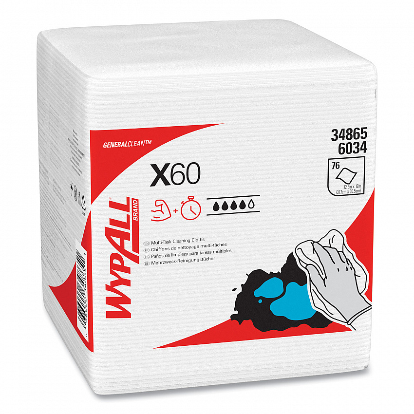 General Clean X60 Cloths, 1/4 Fold, 12.5 x 13, White, 76/Box, 12 Boxes/Carton (34865)