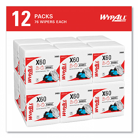 General Clean X60 Cloths, 1/4 Fold, 12.5 x 13, White, 76/Box, 12 Boxes/Carton (34865)