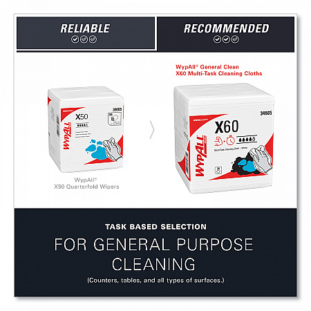 General Clean X60 Cloths, 1/4 Fold, 12.5 x 13, White, 76/Box, 12 Boxes/Carton (34865)
