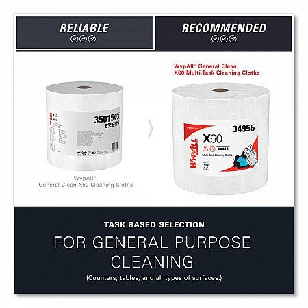 General Clean X60 Cloths, Jumbo Roll, 12.2 x 12.4, White, 1,100/Roll (34955)
