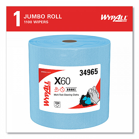 General Clean X60 Cloths, Jumbo Roll, 12.5 x 13.4, Blue, 1,100/Roll (34965)