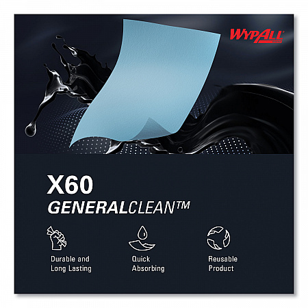General Clean X60 Cloths, Jumbo Roll, 12.5 x 13.4, Blue, 1,100/Roll (34965)