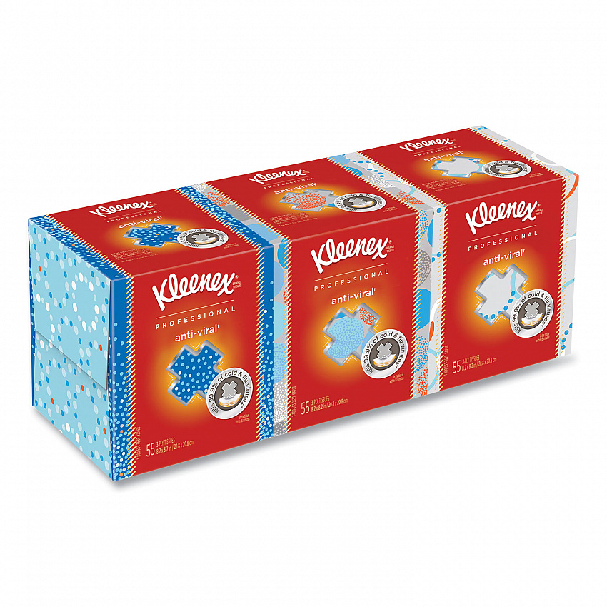 Boutique Anti-Viral Facial Tissue, Pop-Up Box, 3-Ply, White, 55 Sheets/Box, 3 Boxes/Pack, 4 Packs/Carton (21286CT)