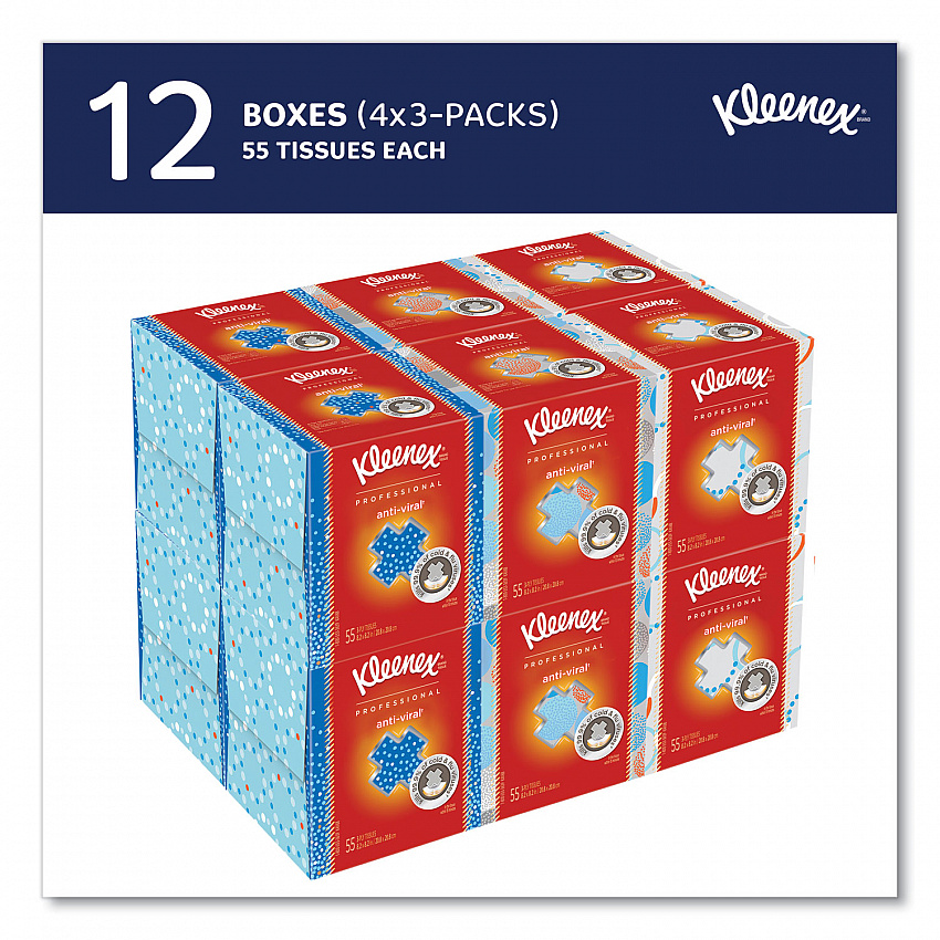 Boutique Anti-Viral Facial Tissue, Pop-Up Box, 3-Ply, White, 55 Sheets/Box, 3 Boxes/Pack, 4 Packs/Carton (21286CT)