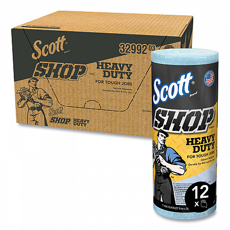 Pro Shop Towels, Heavy Duty, 1-Ply, 10.4 x 11, Blue, 12 Rolls/Carton (32992)