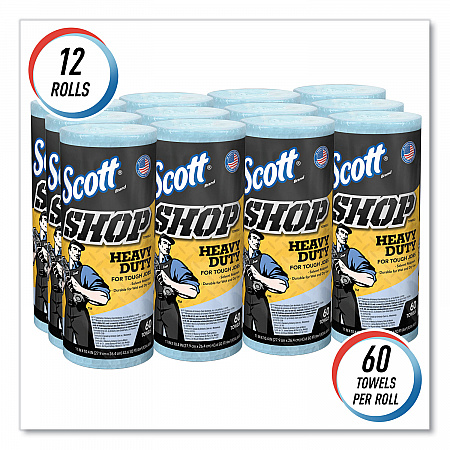 Pro Shop Towels, Heavy Duty, 1-Ply, 10.4 x 11, Blue, 12 Rolls/Carton (32992)