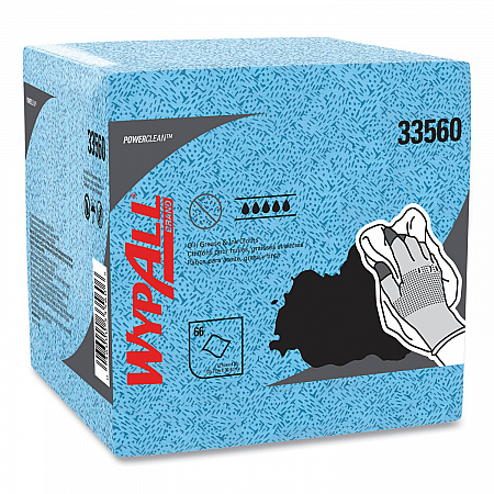 Power Clean Oil, Grease and Ink Cloths, 1/4 Fold, 12.5 x 12, Blue, 66/Box, 8 Boxes/Carton (33560)