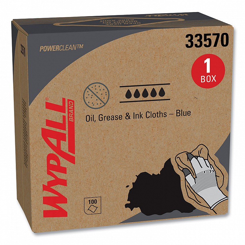 Power Clean Oil, Grease and Ink Cloths, POP-UP Box, 8.8 x 16.8, Blue, 100/Box, 5/Carton (33570)