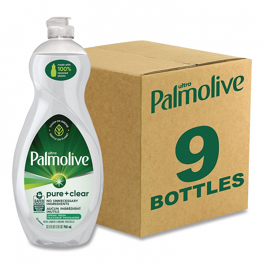 Pure + Clear Dishwashing Liquid, Spring Fresh Scent, 32.5 oz Bottle, 9/Carton (US04272CT)