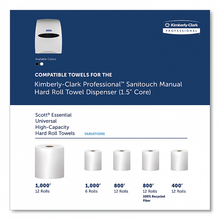Sanitouch Hard Roll Towel Dispenser, For 1.5" Core, 12.63 x 10.2 x 16.13, White (09991)