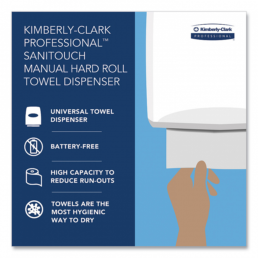 Sanitouch Hard Roll Towel Dispenser For 1.75" Core, 12.63 x 10.2 x 16.13, White (09995)