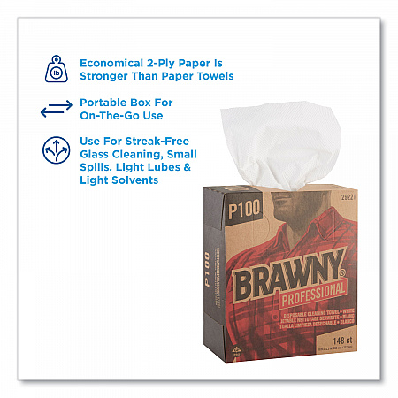 Light Duty Paper Wipers, 2-Ply, 8 x 12.5, White, 148/Box, 20 Boxes/Carton (29221)