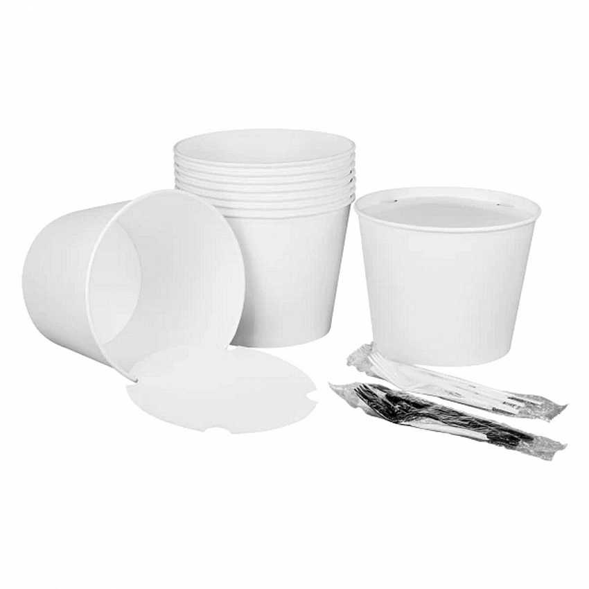 Food Bucket with Lid, 130 oz, 8.46" Diameter x 6.6" h, White, Paper, 150/Carton (CFB130WBNDLE)