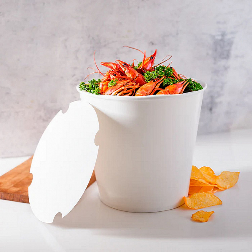Food Bucket with Lid, 170 oz, 8.9" Diameter x 8.36" h, White, Paper, 150/Carton (CFB170WBNDL)
