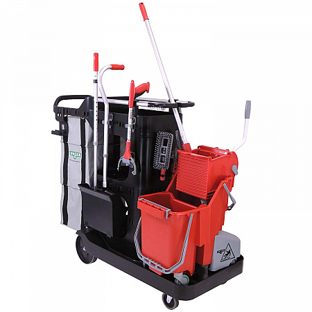 RestroomRx Janitorial Carts with 32 qt Bucket, Plastic, 24 x 21 x 25, Black (RRSPL)