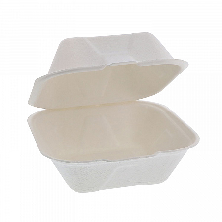 EarthChoice PFAS Free Compostable Hinged Lid Container, 6 x 6 x 3, Natural, Sugarcane, 500/Carton (YMCH0080PFFR)