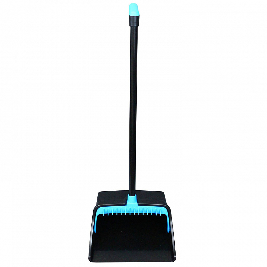 LobbyMaster Plastic Dust Pan, 12.32" Wide, 31.84" Aluminum Handle, Blue/Black, 6/Carton (T001101)