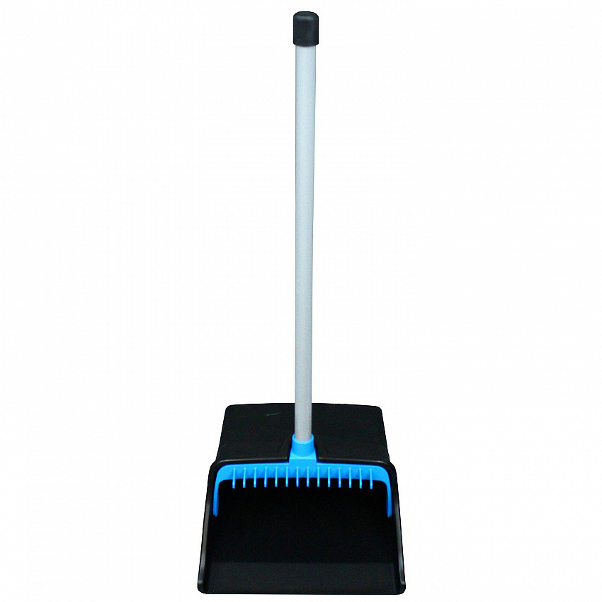 LobbyMaster Plastic Dust Pan, 11.72" Wide, 31" PVC Handle, Blue/Black (T001301)