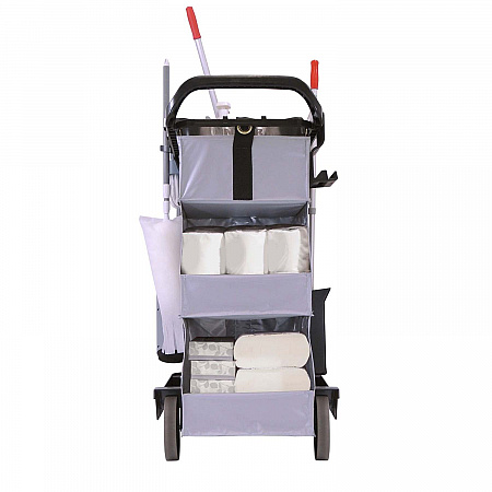 RestroomRx Janitorial Carts with 16 Qt Bucket, Plastic, 2 Shelves, 23.5 x 19 x 25, Black (RRSPC)