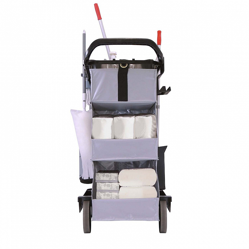 RestroomRx Janitorial Carts with 16 Qt Bucket, Plastic, 2 Shelves, 23.5 x 19 x 25, Black (RRSPC)