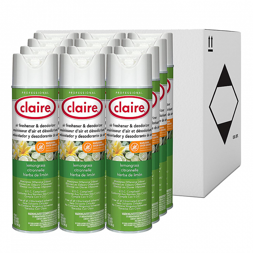 Aerosol Air Freshener and Deodorizer, Lemongrass Citronella, 12 oz Aerosol Spray, 12 Cans (1307)