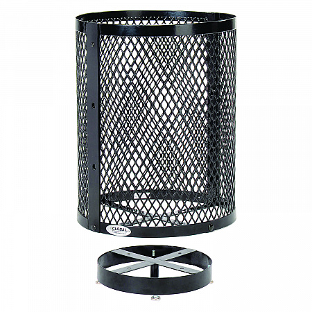 Outdoor Diamond Steel Trash Can with Base, 36 gal, Black (261948BKD)