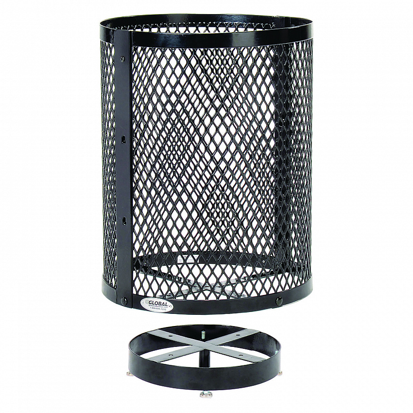Outdoor Diamond Steel Trash Can with Base, 36 gal, Black (261948BKD)