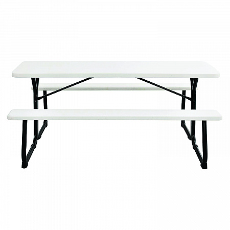 Blow-Molded Plastic Picnic Table, Rectangular, 72 x 60 x 30, White Top, White Base/Legs (695484)