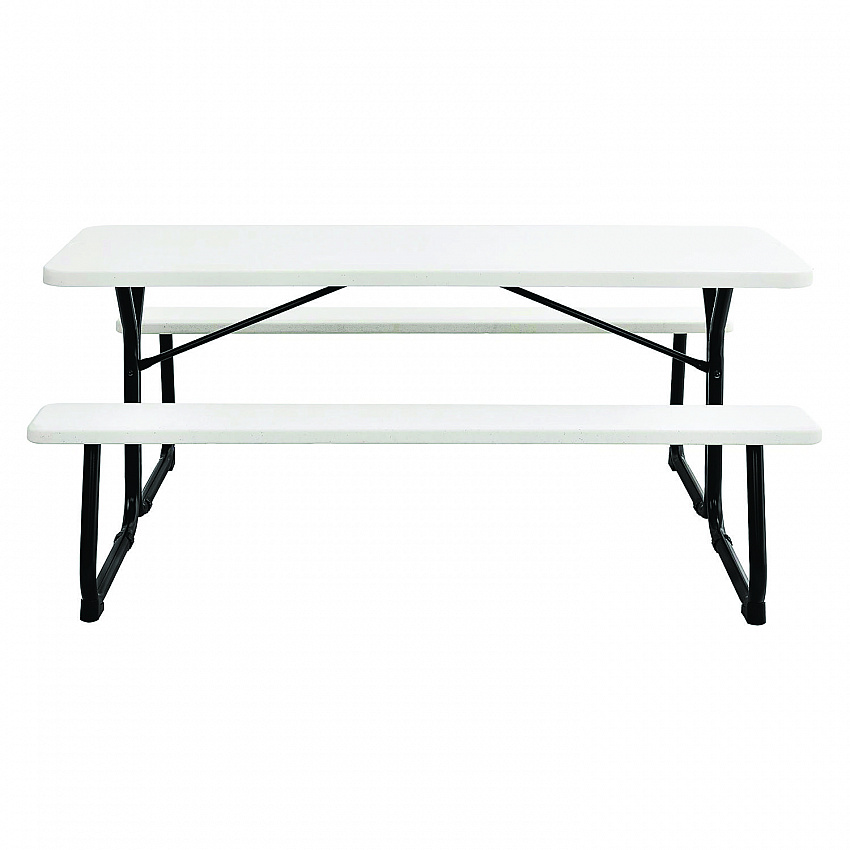Blow-Molded Plastic Picnic Table, Rectangular, 72 x 60 x 30, White Top, White Base/Legs (695484)