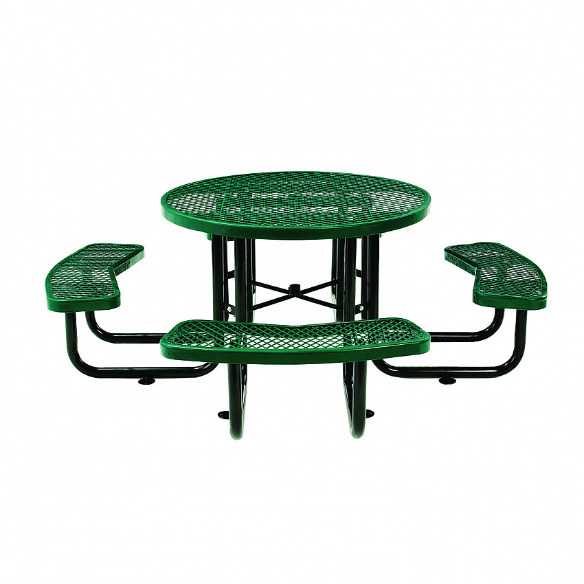 Expanded Steel Picnic Table, Round, 46" Dia x 29.5"h, Green Top, Green Base/Legs (277150GN)