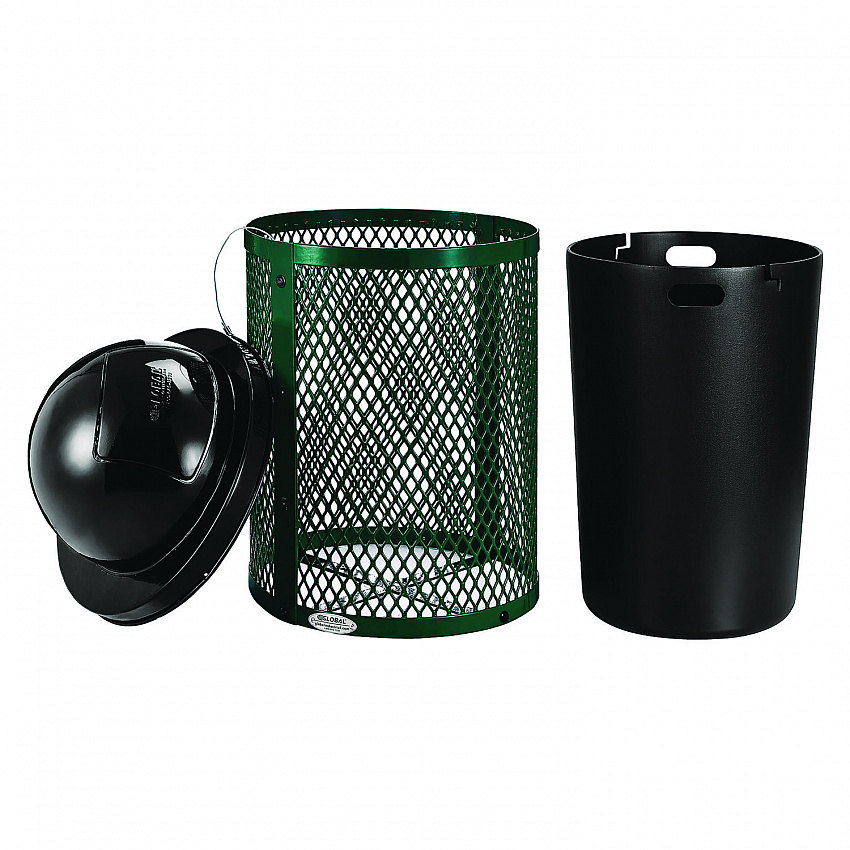 Outdoor Diamond Steel Trash Can, 36 gal, Dome Lid, Green (261948GN)