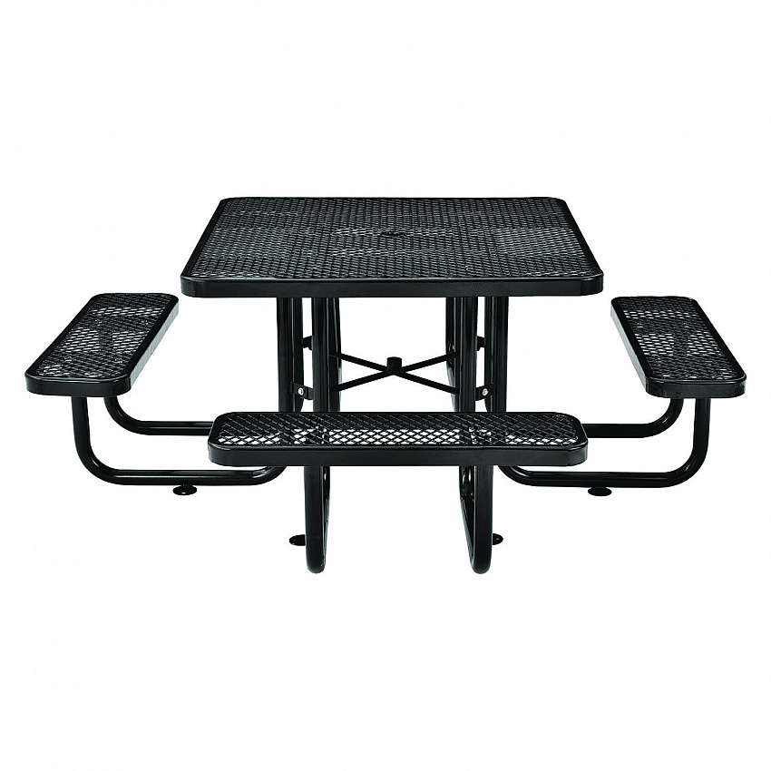 Expanded Steel Picnic Table, Square, 81 x 81 x 29.5, Black Top, Black Base/Legs (277151BK)