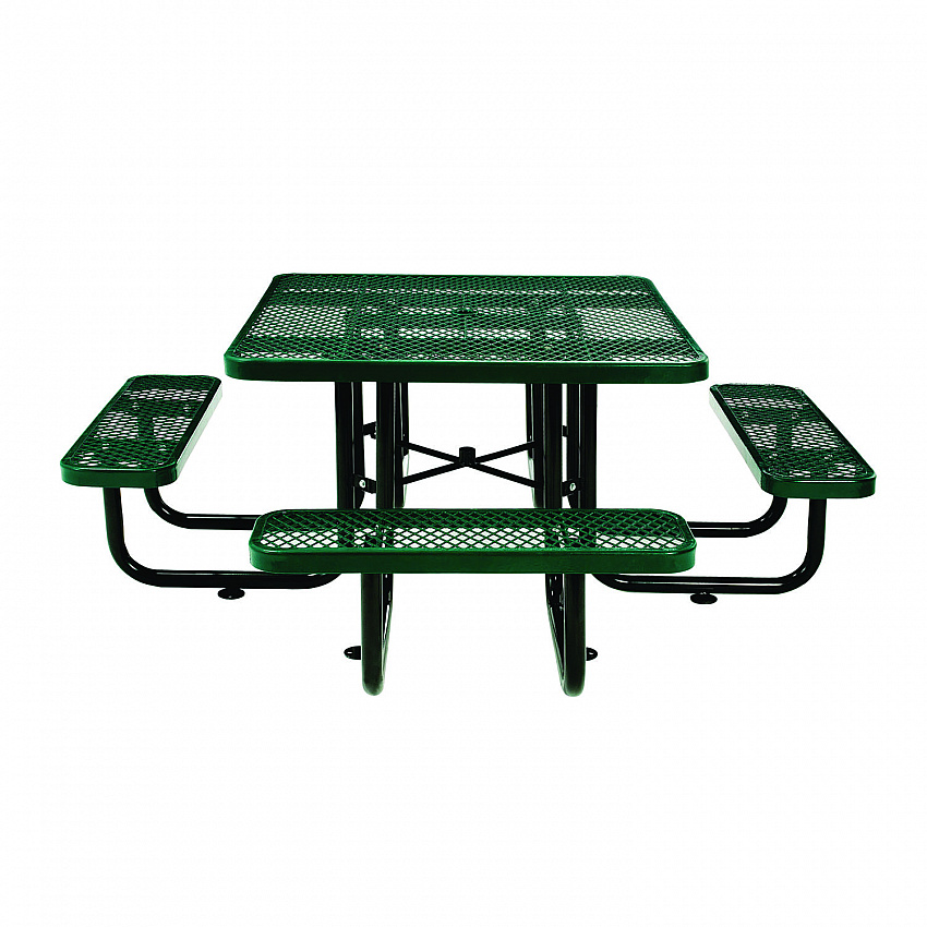 Expanded Steel Picnic Table, Square, 81 x 81 x 29.5, Green Top, Green Base/Legs (277151GN)