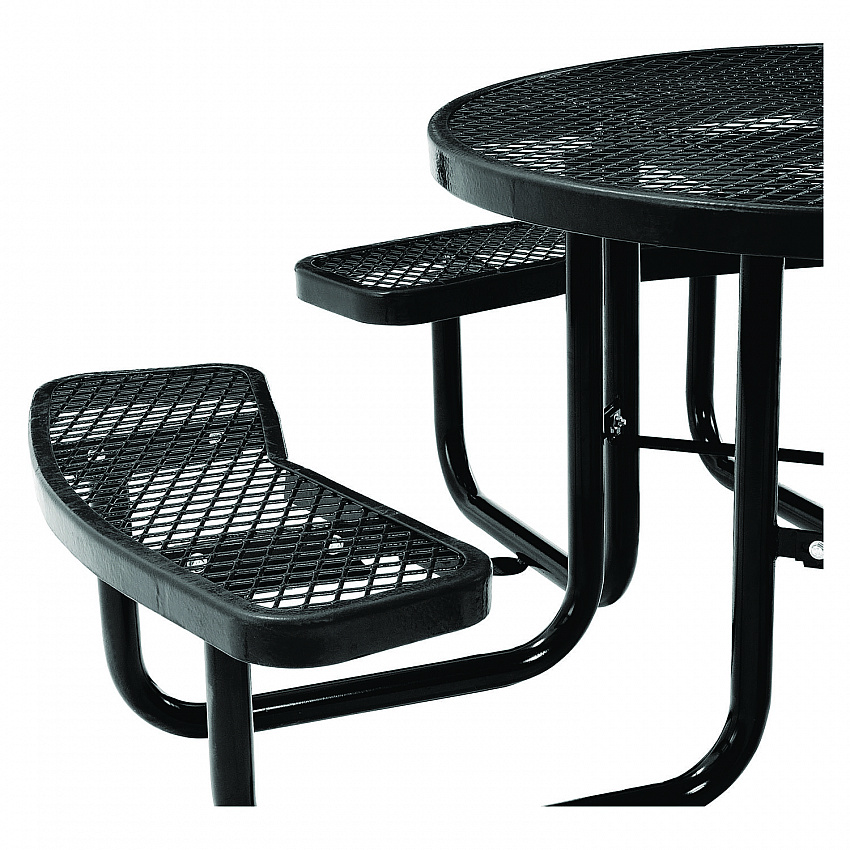 Expanded Steel Picnic Table, Round, 46" Dia x 29.5"h, Black Top, Black Base/Legs (277150BK)