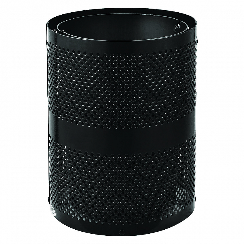 Outdoor Perforated Steel Trash Can with Dome Lid, 36 gal, Steel, Black (261949BK)