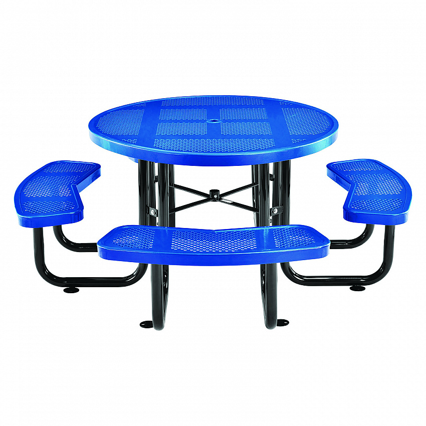 Perforated Steel Picnic Table, Round, 46" Dia x 29.5"h, Blue Top, Blue Base/Legs (262078BL)