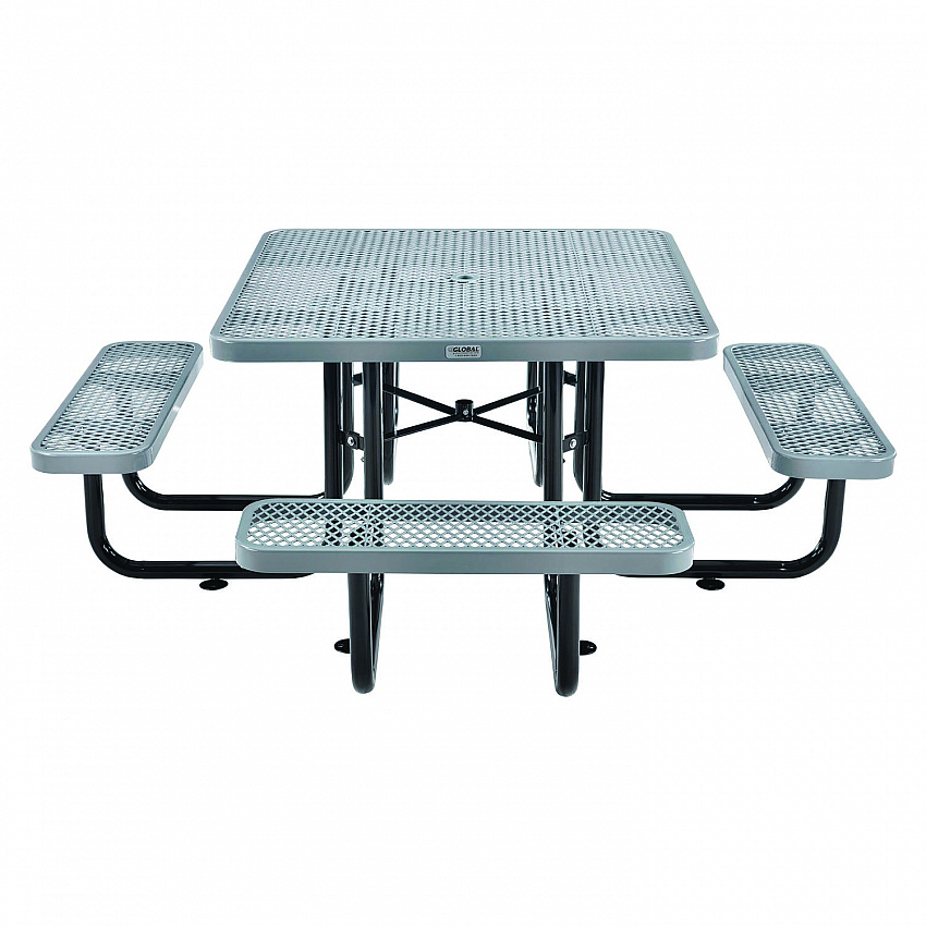 Expanded Steel Picnic Table, Square, 81 x 81 x 29.5, Gray Top, Gray Base/Legs (277151GY)