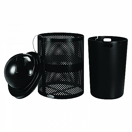 Outdoor Perforated Steel Trash Can with Dome Lid, 36 gal, Steel, Black (261949BK)