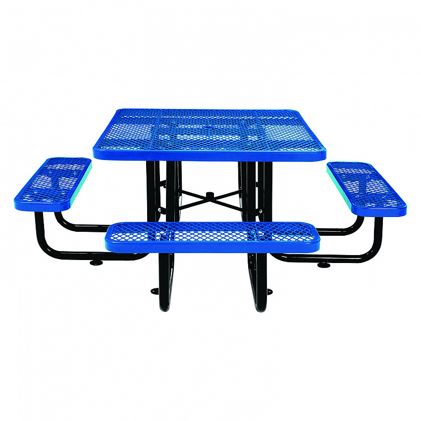 Expanded Steel Picnic Table, Square, 81 x 81 x 29.5, Blue Top, Blue Base/Legs (277151BL)