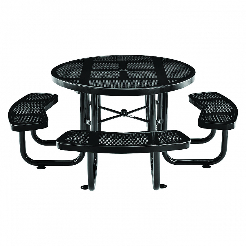 Perforated Steel Picnic Table, Round, 46" Dia x 29.5"h, Black Top, Black Base/Legs (262078BK)