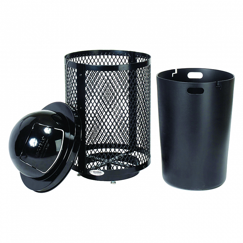 Outdoor Diamond Steel Trash Can with Base, 36 gal, Black (261948BKD)