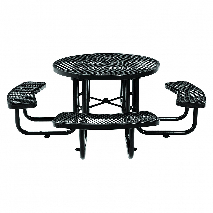 Expanded Steel Picnic Table, Round, 46" Dia x 29.5"h, Black Top, Black Base/Legs (277150BK)