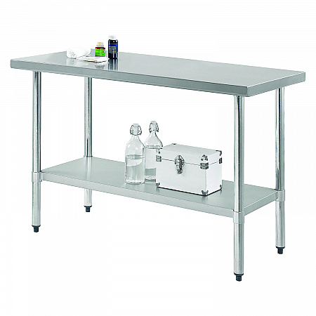 Work Table with Undershelf, Rectangular, 72 x 30 x 35, Silver Top, Silver Base/Legs (319057)