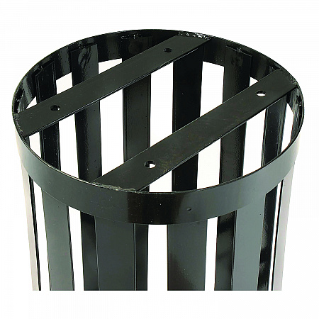 Outdoor Slatted Steel Trash Can, 24 gal, Black (237725BK)