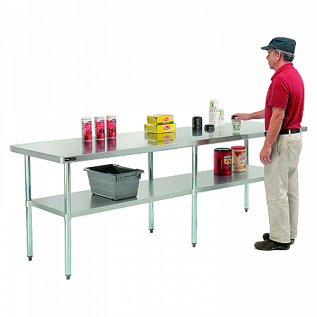 Work Table with Undershelf, Rectangular, 96 x 30 x 35, Silver Top, Silver Base/Legs (319058)