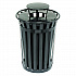 Outdoor Slatted Steel Trash Can, Rain Bonnet Lid, 36 gal, Black (260804BK)