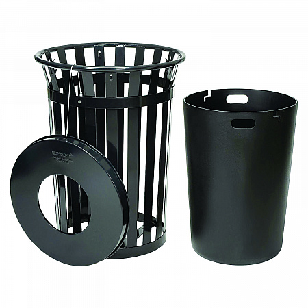 Outdoor Slatted Steel Trash Can, 36 gal, Black (237726BK)